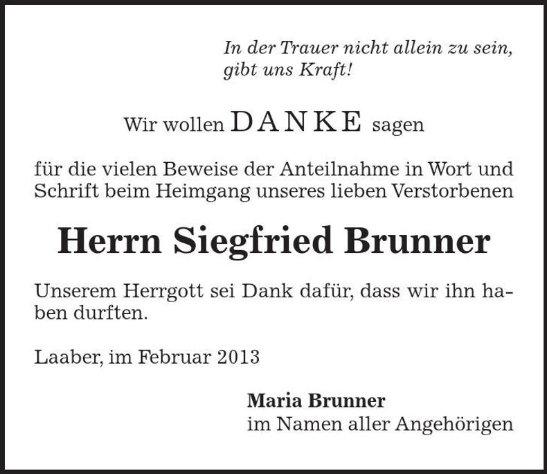 Traueranzeige Siegfried Brunner
