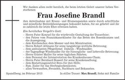 Traueranzeige Josefine Brandl