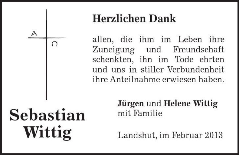 Traueranzeige Sebastian Wittig