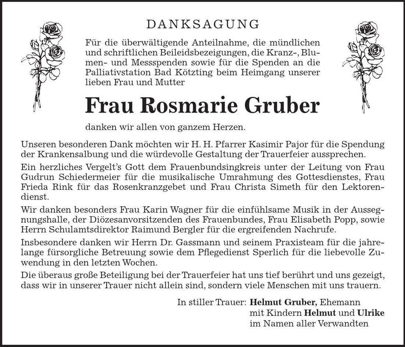 Traueranzeige Rosmarie Gruber