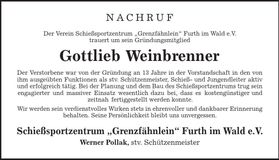 Traueranzeige Gottlieb Weinbrenner