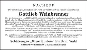 Traueranzeige Gottlieb Weinbrenner