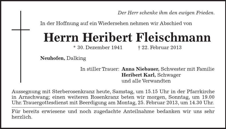 Traueranzeige Heribert Fleischmann