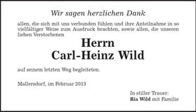 Traueranzeige Carl-Heinz Wild