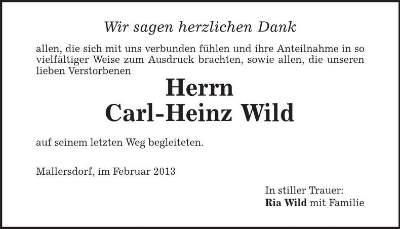Traueranzeige Carl-Heinz Wild