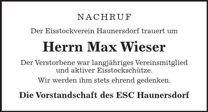Traueranzeige Max Wieser