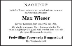 Traueranzeige Max Wieser