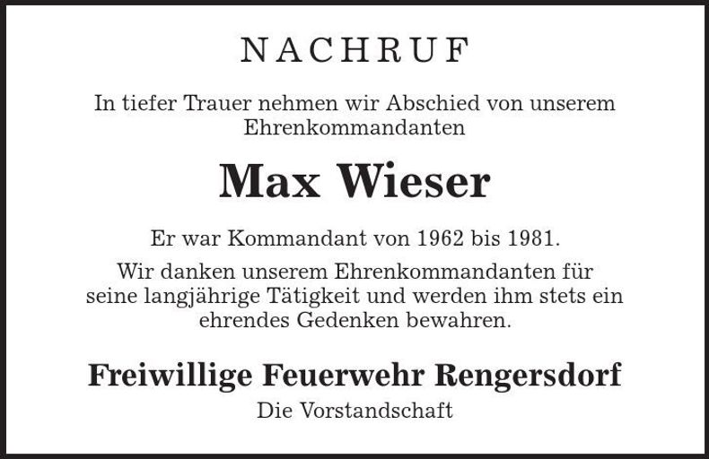 Traueranzeige Max Wieser