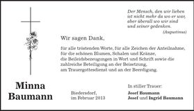 Traueranzeige Minna Baumann