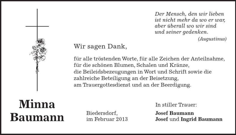 Traueranzeige Minna Baumann