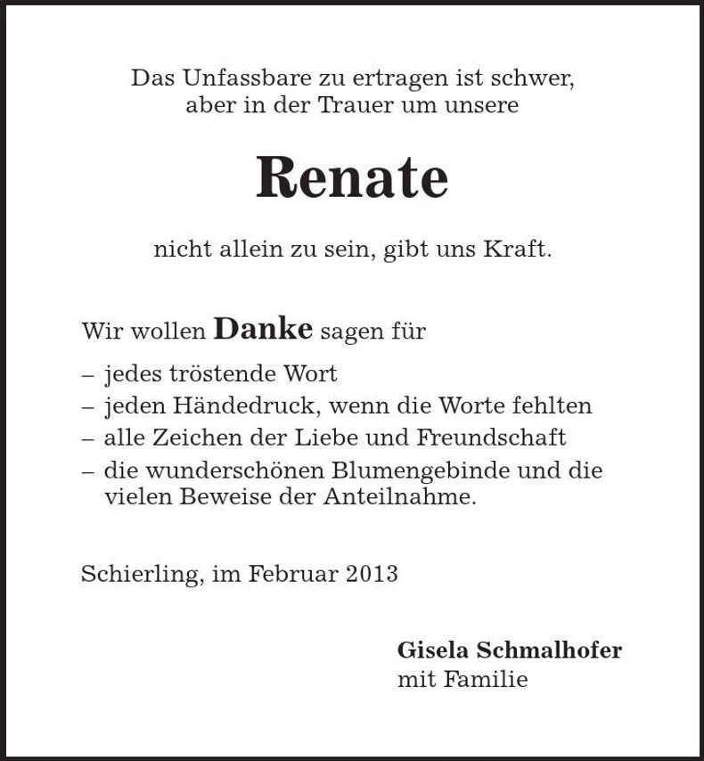 Traueranzeige Renate Schmalhofer