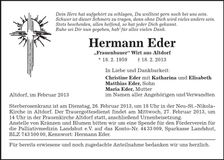 Traueranzeige Hermann Eder