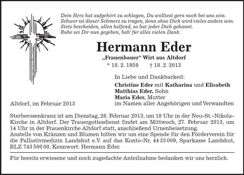 Traueranzeige Hermann Eder