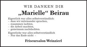 Traueranzeige Marielle Beirau
