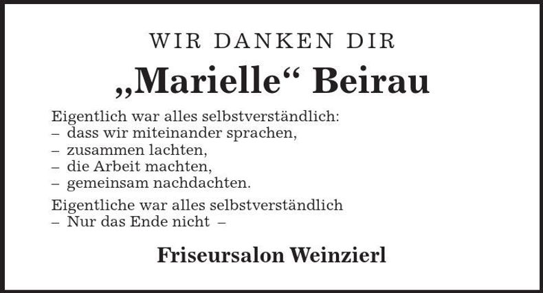 Traueranzeige Marielle Beirau