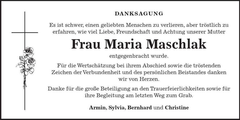 Traueranzeige Maria Maschlak