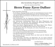 Traueranzeige Franz-Xaver Daffner