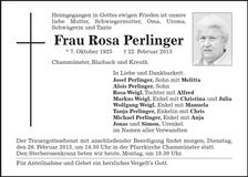 Traueranzeige Rosa Perlinger