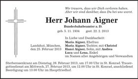 Traueranzeige Johann Aigner