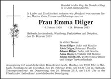 Traueranzeige Emma Dilger