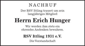 Traueranzeige Erich Hunger