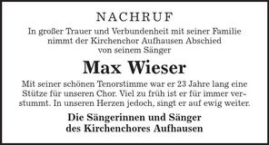 Traueranzeige Max Wieser