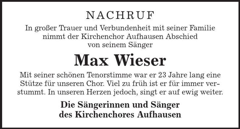 Traueranzeige Max Wieser