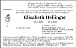 Traueranzeige Elisabeth Hellinger