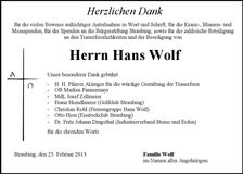 Traueranzeige Hans Wolf