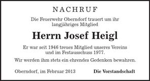 Traueranzeige Josef Heigl