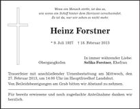 Traueranzeige Heinz Forstner