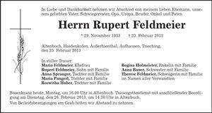 Traueranzeige Rupert Feldmeier
