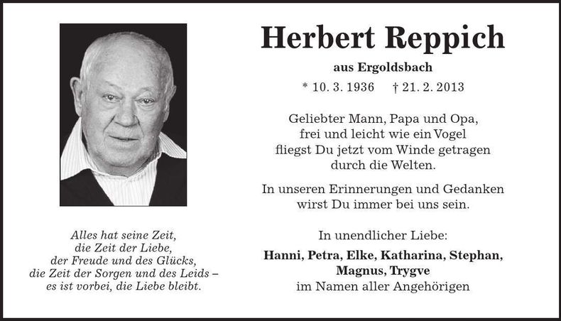 Traueranzeige Herbert Reppich