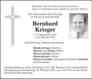 Traueranzeige Bernhard Krieger