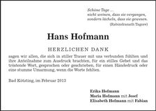 Traueranzeige Hans Hofmann