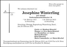 Traueranzeige Josephine Winterling