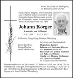 Traueranzeige Johann Körger