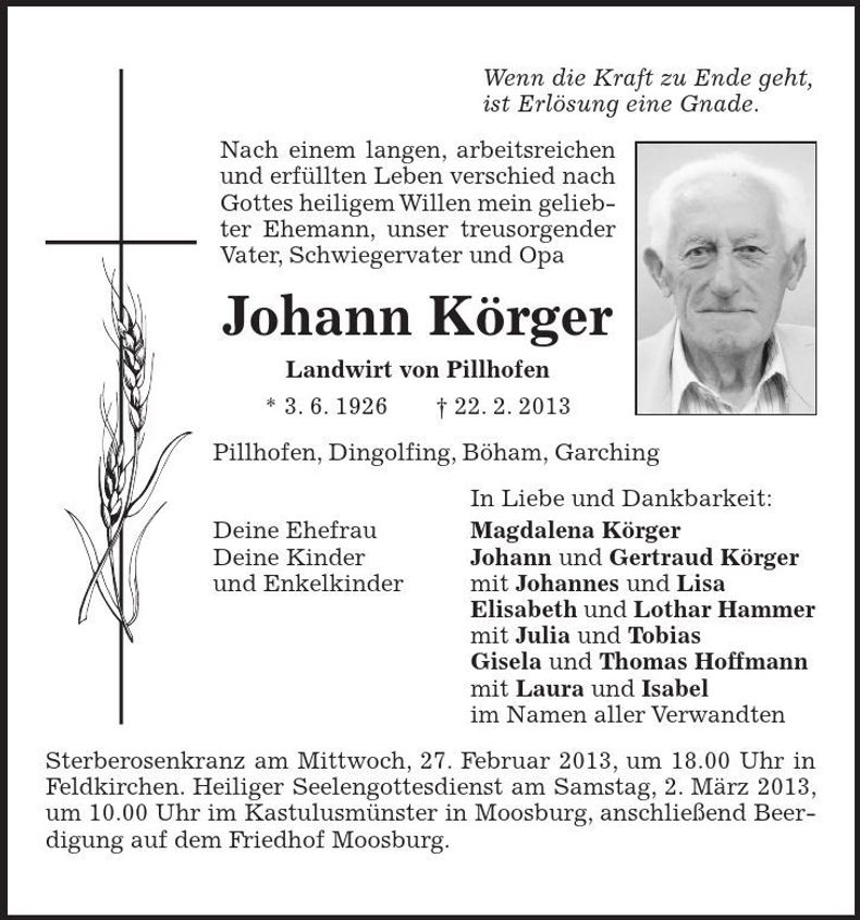 Traueranzeige Johann Körger