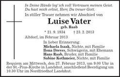 Traueranzeige Luise Vater