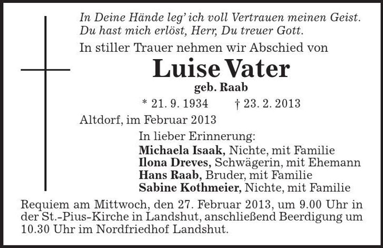 Traueranzeige Luise Vater