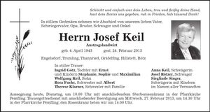 Traueranzeige Josef Keil