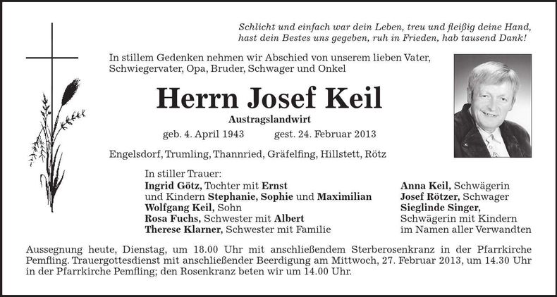 Traueranzeige Josef Keil