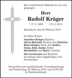 Traueranzeige Rudolf Krüger