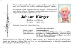 Traueranzeige Johann Körger