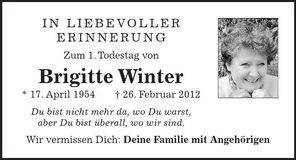 Traueranzeige Brigitte Winter