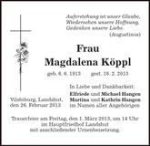 Traueranzeige Magdalena Köppl
