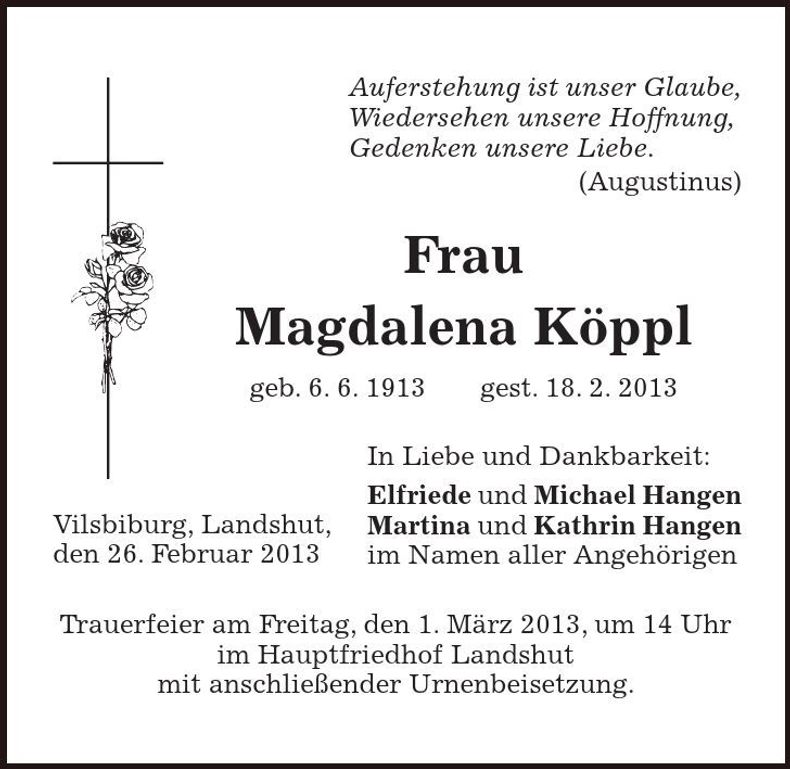 Traueranzeige Magdalena Köppl