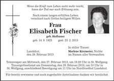 Traueranzeige Elisabeth Fischer