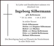 Traueranzeige Ingeborg Silbermann