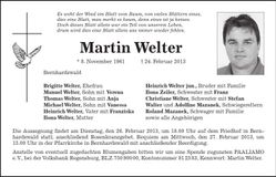 Traueranzeige Martin Welter